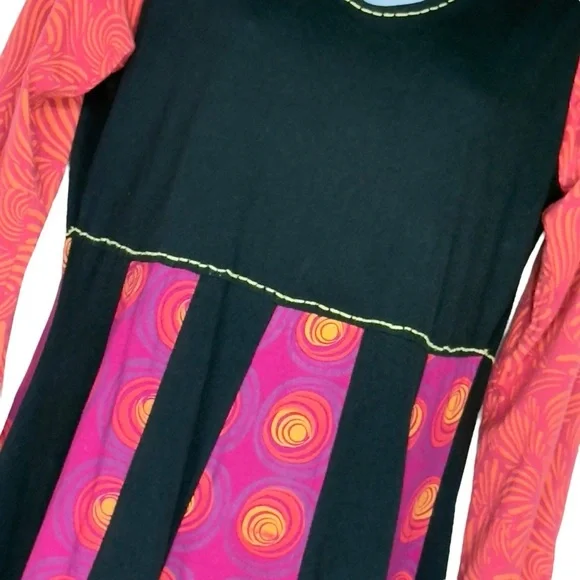 Adria Mode Bohemian Black Multicolour Organic Cotton Aline Short Dress Large - Picture 6 of 10